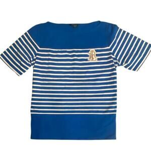 Lauren Ralph Lauren Women’s Knit Top 2X Blue White Striped Nautical Crest Logo